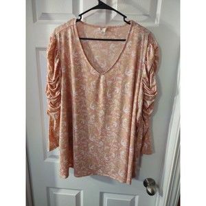 Cato Woman Blouse Plus Size 22/24W Soft Pink Multicolor Floral Puff Sleeve